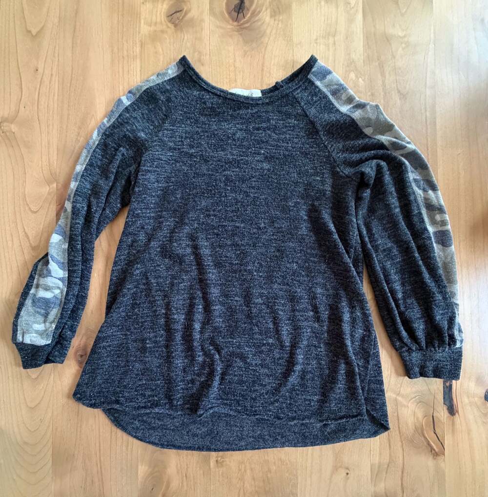 Lime & Chili Women's Long Sleeve Raglan with Camo Stripe Detail